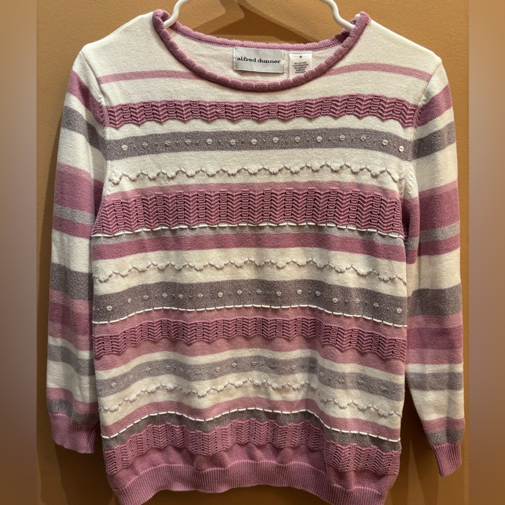 Alfred Dunner cotton-blend striped knit pullover sequin embellishments Size S